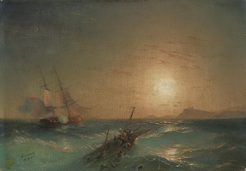 A naval engagement at sunset (72 x 101 cm.).jpg