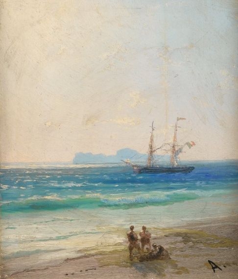 A view of Capri from the Italian mainland, with an Italian brig anchored offshor.jpg