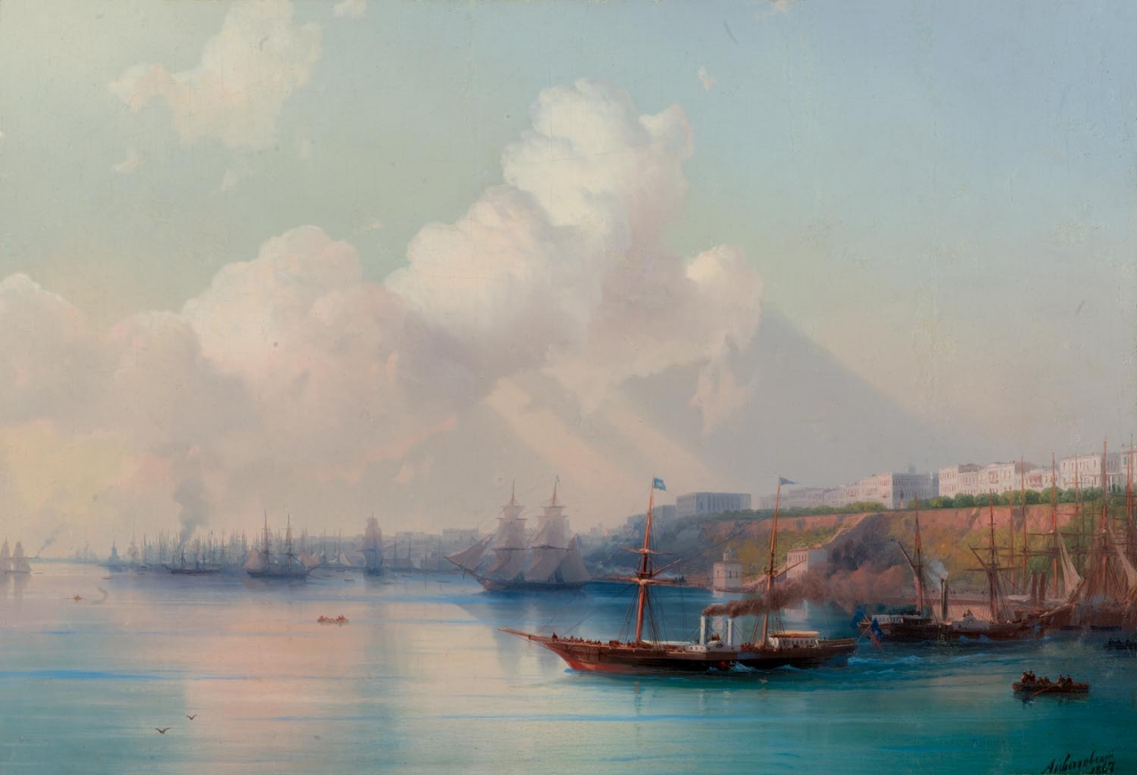 Ansicht auf den Hafen von Odessa mit auslaufenden Schiffen 1867 50,8x76,2.jpg